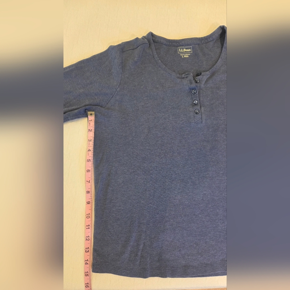 L.L. Bean Women's Slate Blue Henley Three-Quarter Sleeve Top - Picture 3 of 6